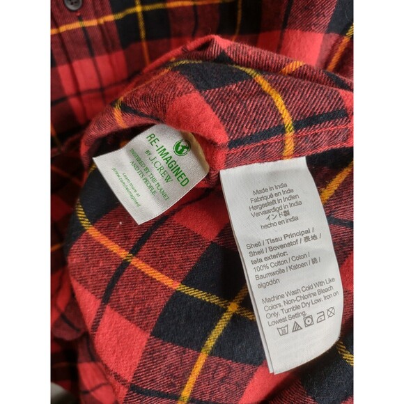 J Crew Flannel Shirt Men's Large Buffalo Plaid Red Black Long Sleeve Cotton - Picture 10 of 10